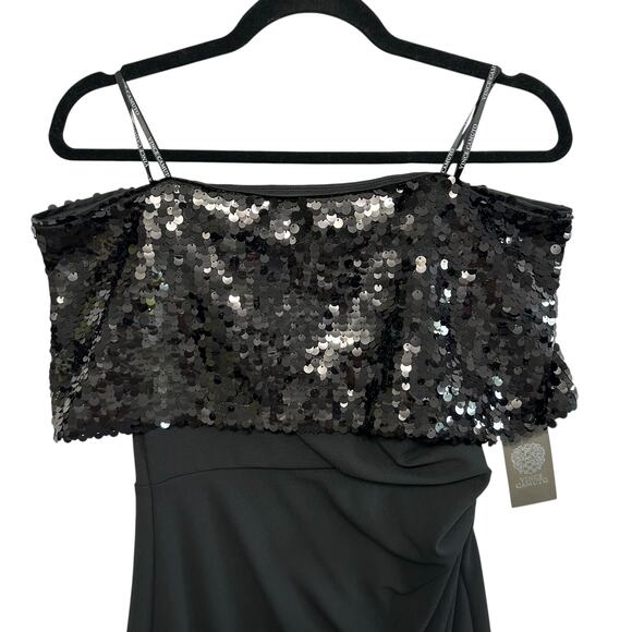 Vince Camuto Crepe Sequin Off Shoulder Dress NWT Women's Sz 4 Black Glam Bold - Picture 5 of 8
